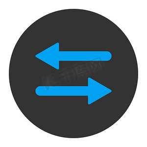 箭头交换水平平面蓝色和灰色圆形按钮