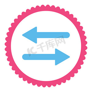 箭头交换平面粉色和蓝色圆形邮票图标