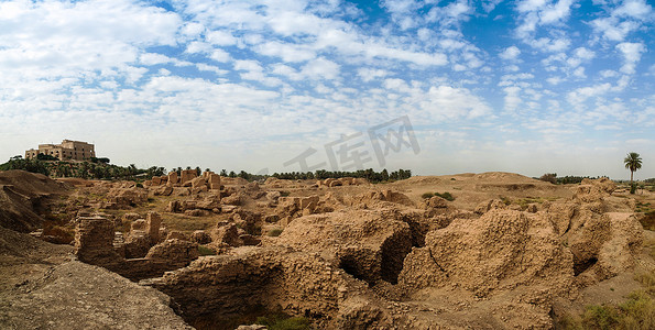 全景巴比伦和前萨达姆侯赛因宫殿废墟，伊拉克