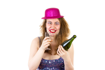 常客摄影照片_聚会上喝太多酒的年轻女人