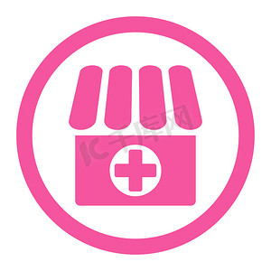 药店扁平粉红色圆形字形图标