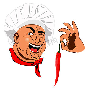 红辣椒海报摄影照片_有趣的厨师和辣烧红辣椒