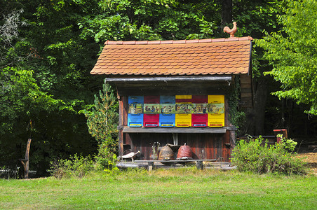 道歉卡摄影照片_斯洛文尼亚传统的色彩缤纷、风景如画的木蜂巢