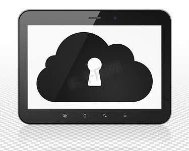 云技术概念： Tablet Pc 计算机与云与锁孔在显示