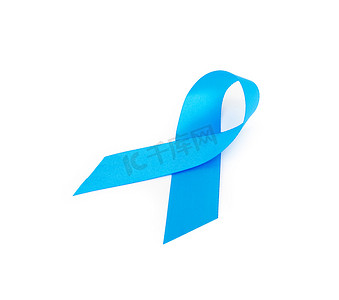 蓝元素摄影照片_白色背景上的蓝丝带前列腺癌意识概念