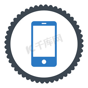 智能手机扁平光滑的蓝色圆形邮票图标