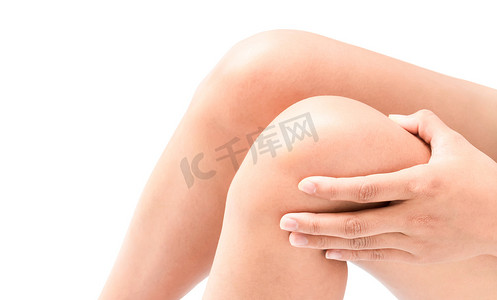 特写女性手握膝盖疼痛症状，保健