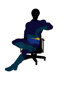 坐在椅子上的非洲裔美国男性超级英雄插画剪影