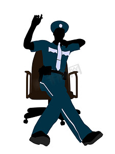 卡通话筒插画摄影照片_坐在椅子上的男警官插画剪影