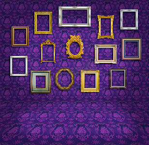 紫色墙纸房间里的复古相框