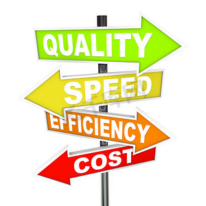 质量速度效率和成本管理过程箭头标志