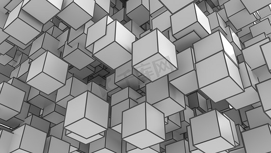 灰色调的立方体背景的抽象形象