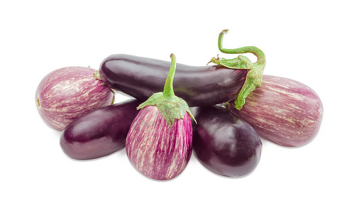 浅色背景中的紫色茄子和涂鸦茄子