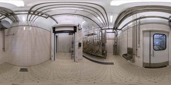 俄罗斯图拉 — 2013 年 2 月 11 日：等距投影的食品工厂实验室球形全景内部。