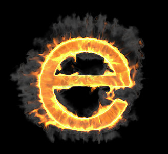 燃烧和火焰字体 E 字母