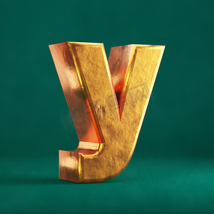 潮水绿色背景上的 Fortuna 金色字母 Y 小写。
