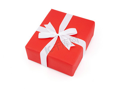 圣诞节和新年的红色礼盒和白色丝带我