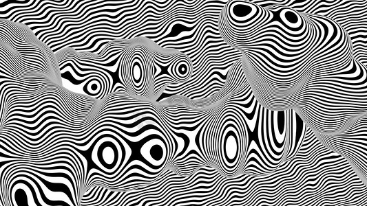 条纹波浪线摄影照片_黑白流行艺术波浪线和斑点
