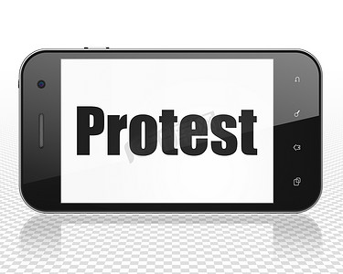 智能社区摄影照片_政治概念：显示抗议的智能手机