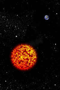 大太阳摄影照片_在空间的真正的地球行星与大太阳