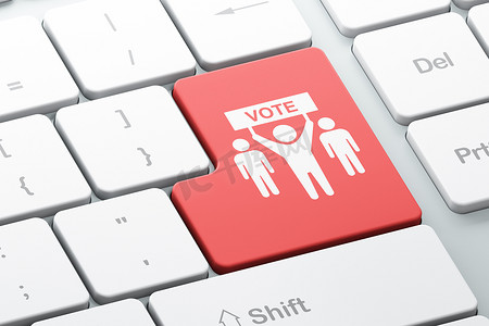政治概念： 计算机键盘背景上的竞选活动