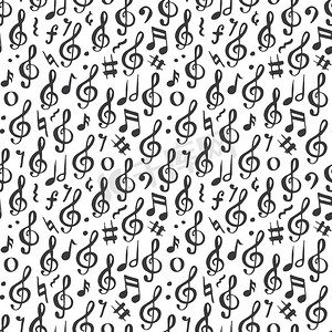音乐笔记无缝模式矢量图。