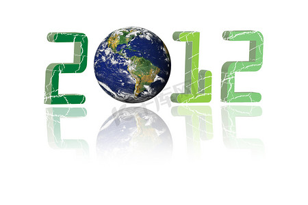 创意 2012 年新年概念与孤立的蓝色地球地球