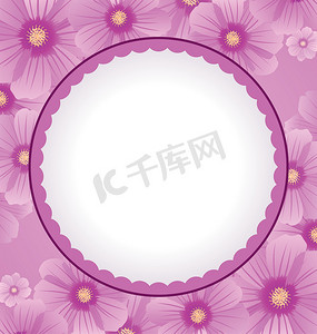 粉色矢量花朵摄影照片_粉红色的花朵背景与白色圆圈