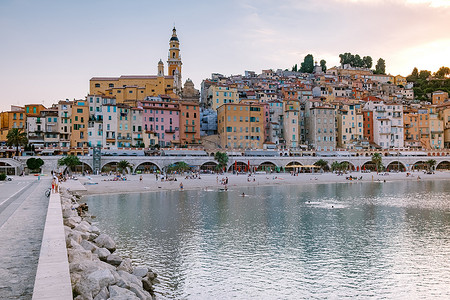 part摄影照片_Menton France,Cote d Azur France, View on old part of Menton, Provence-Alpes-Cote dAzur, 法国