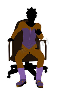 插画椅子摄影照片_非洲裔美国女性青少年滑雪者坐在椅子上插画剪影