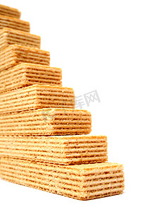 饼图表摄影照片_由威化饼和香草奶油制成的梯子