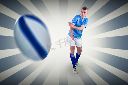 橄榄球运动员投掷橄榄球的合成图像