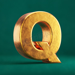 潮水绿色背景上的 Fortuna 金色字母 Q 大写。