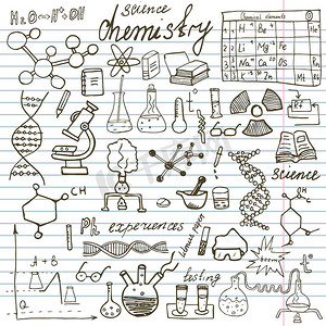 化学和科学元素涂鸦图标集。