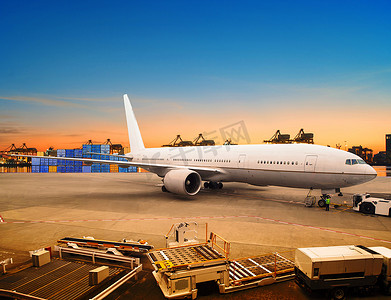机场飞机摄影照片_机场 con 的空运和货机装载贸易货物