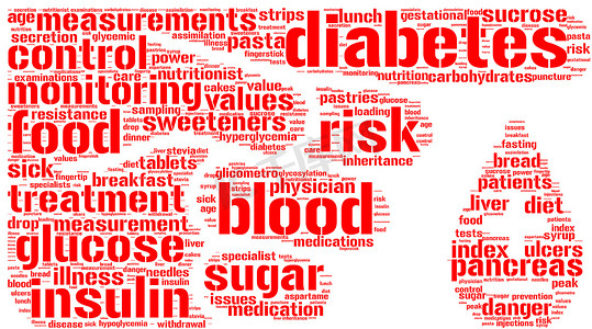 血糖指数摄影照片_糖尿病符号标签云