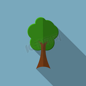 平面设计现代矢量图的树图标，长长的影子