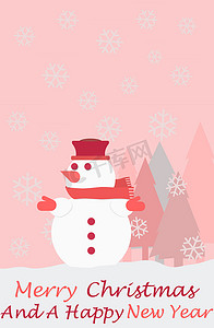 雪人圣诞树雪花和圣诞快乐和新年快乐的话