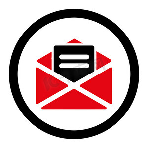 多色扁平摄影照片_打开邮件扁平密集的红色和黑色圆形字形图标