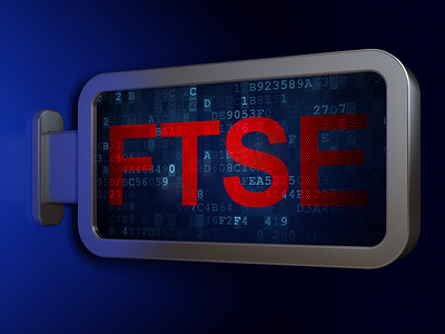 蓝色股票海报摄影照片_股票市场指数概念：广告牌背景上的 FTSE