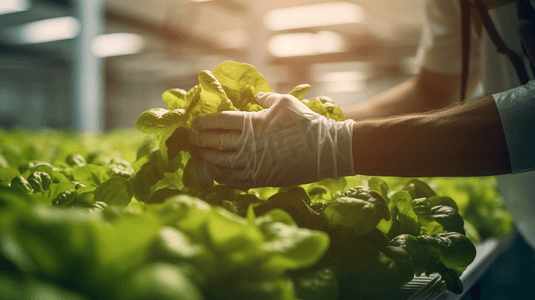 科技摄影照片_绿色有机蔬菜温室栽培种植