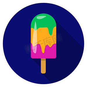 平面设计矢量冰淇淋图标与长长的影子，孤立