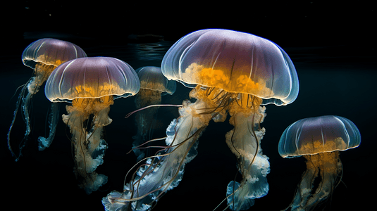 一群在水中游动的水母