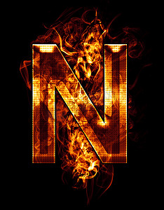 n，b 上带铬效果和红火的字母插图