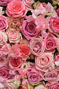 新婚玫瑰摄影照片_婚礼花束中的山黧萝和玫瑰