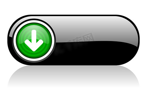 白色背景上的向下箭头黑色和绿色 web 图标