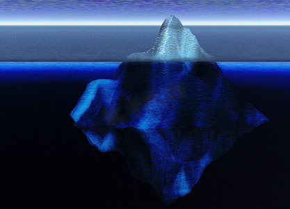 在开阔的海洋中漂浮的冰山与地平线