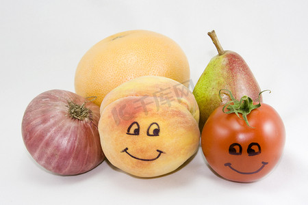 洋葱动画摄影照片_微笑的水果和蔬菜