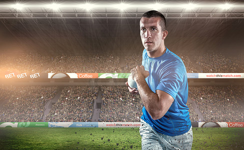 带球跑的橄榄球运动员的合成图像