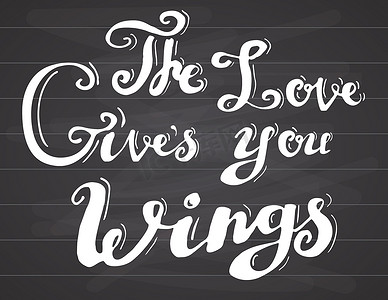 手写艺术字设计摄影照片_刻字报价爱给你翅膀。
